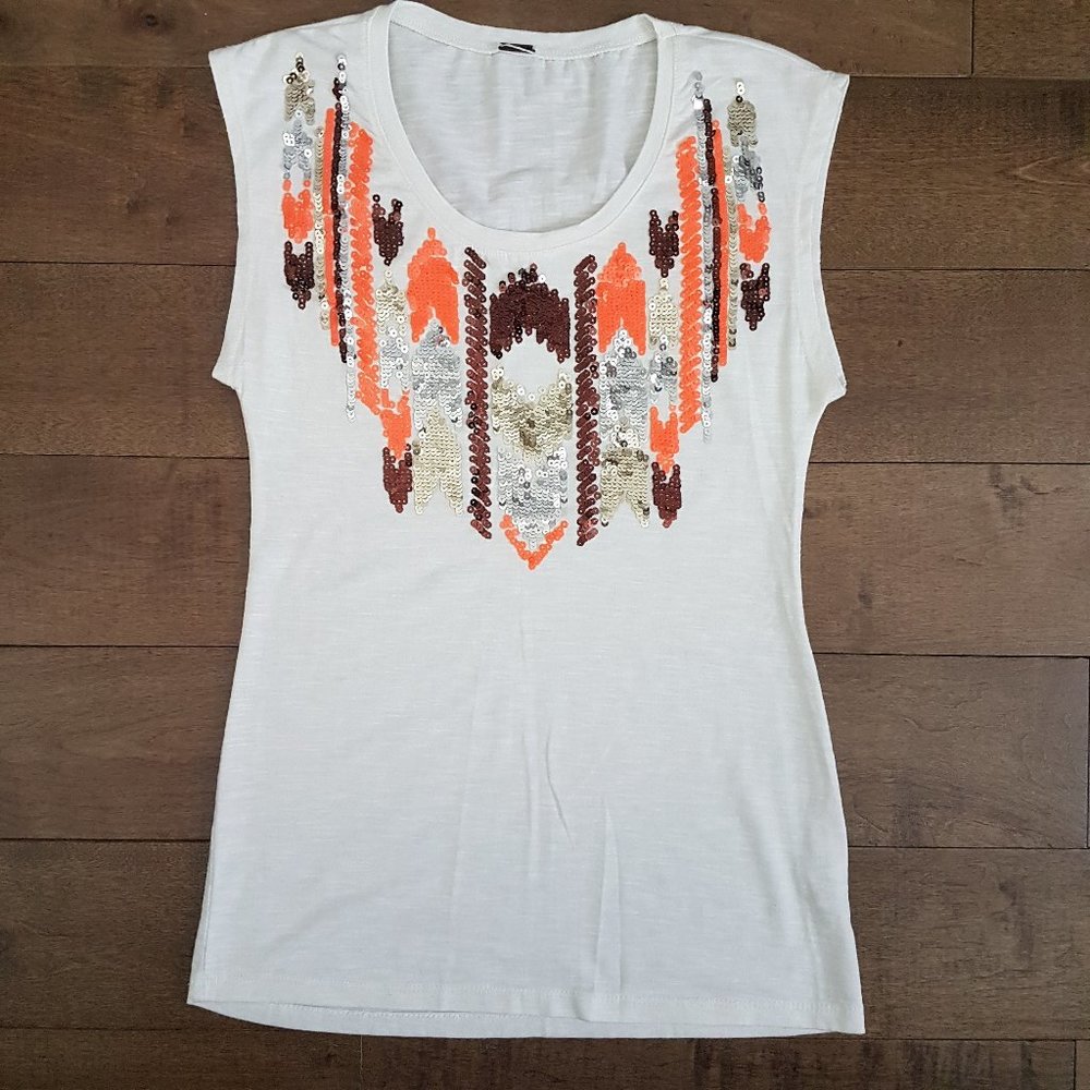 Proof Ivory Sequin Pattern Sleeveless Top - Size S